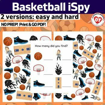 Preview of OT basketball ispy: March Madness sports themed search, find and count ispy
