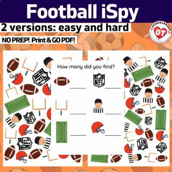 Preview of OT football superbowl ispy #1: search, find & count ispy worksheets for OT