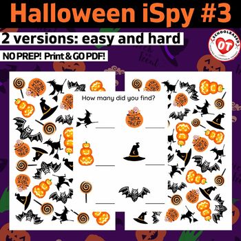 Preview of OT halloween ISPY: #3 search, find and count worksheets (2 versions)