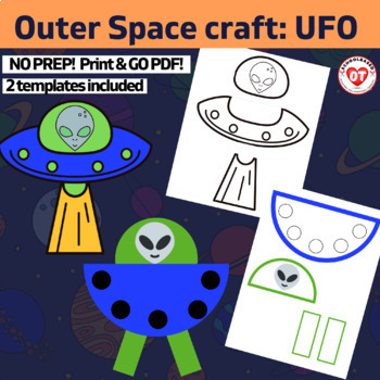 Preview of OT outer space craft: UFO craft template: no prep 3 step Color, Cut, Glue craft