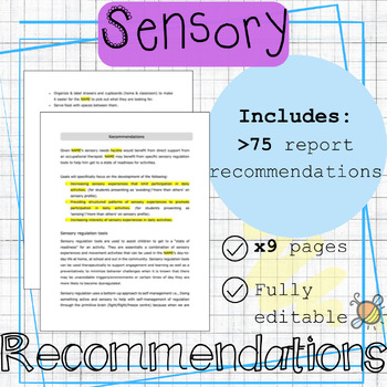 Preview of OT sensory assessment report recommendations | Occupational therapy | OT | SLT