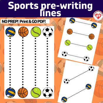 Preview of OT sports Prewriting worksheets trace/copy Horizontal, Vertical & Diagonal lines