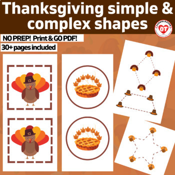 Preview of OT thanksgiving visual motor worksheets tracing & cutting simple/complex shapes