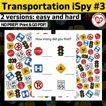 Preview of OT transportation #3 ispy: road signs search, find and count ispy worksheets