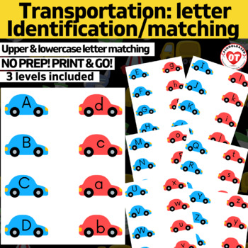 Preview of OT transportation upper/lowercase letter matching worksheets: prewriting lines