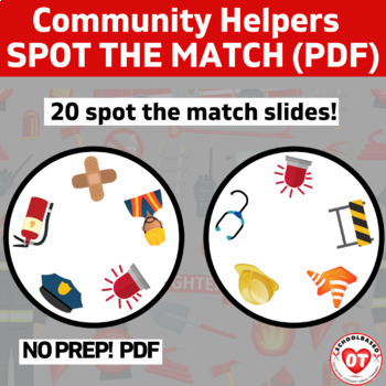 Preview of OT: virtual COMMUNITY HELPERS themed spot the match visual perceptual game