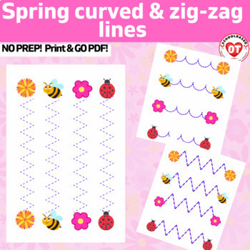 Preview of OT visual motor SPRING themed tracing/cutting curved & zig-zag lines worksheets