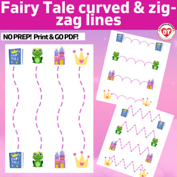 Preview of OT visual motor tracing worksheets: FAIRYTALE theme trace curved & zig-zag lines