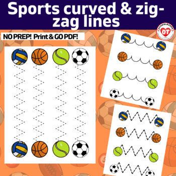 Preview of OT visual motor tracing worksheets: SPORTS trace curved & zig-zag lines