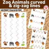 OT visual motor tracing worksheets: ZOO ANIMAL trace curve