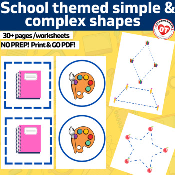 Preview of OT visual motor worksheets BACK TO SCHOOL themed trace/cut simple&complex shapes