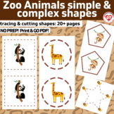 OT visual motor worksheets: ZOO Animal themed trace/cut si