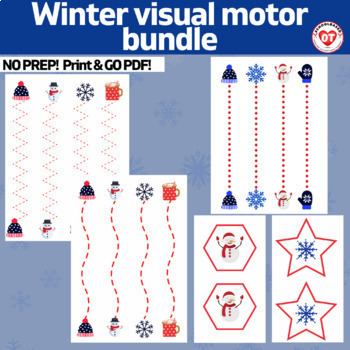 Preview of OT winter visual motor worksheet bundle tracing & copying lines & shapes 90+ pgs