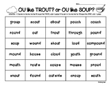 OU (SOUP) and OU (TROUT) Vowel Teams Color Sorting Worksheet