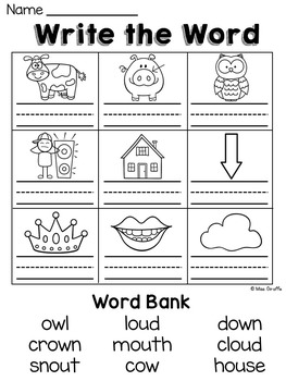 ou and ow worksheets activities no prep vowel teams worksheets pairs