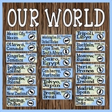 OUR WORLD GEOGRAPHY SIGNPOST - DISPLAY CAPITALS DISTANCE D