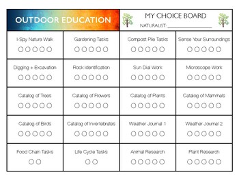 Preview of OUTDOOR EDUCATION ACTIVITIES + CHOICE BOARD