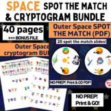 OUTER SPACE OT Cryptogram worksheets & spot the match bund