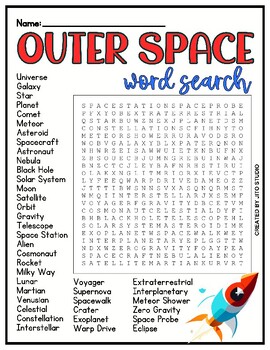 OUTER SPACE THEME | Word Search Puzzle Worksheet Activity by Jito Studio