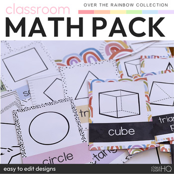 Preview of Pastel Classroom Decor Math Display Resources Pack | OVER THE RAINBOW