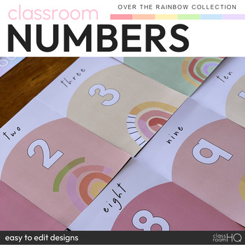 Preview of Pastel Classroom Decor Editable Number Posters | OVER THE RAINBOW