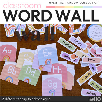 Preview of Pastel Classroom Decor Editable Word Wall Pack | OVER THE RAINBOW