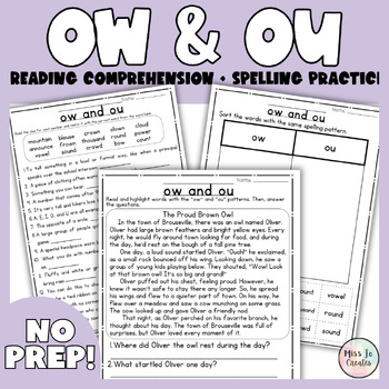 Preview of OW & OU Spelling and Comprehension Worksheets