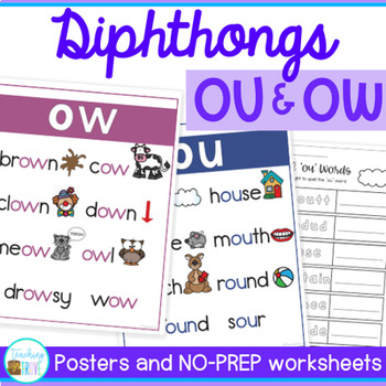 Preview of OU OW Worksheets and Posters - OU and OW Diphthongs Phonics Activities