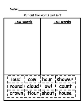 OW and OU word sort activity by Rachael Blizzard | TpT