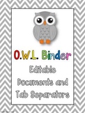 O.W.L. Binder Documents and Tabs EDITABLE