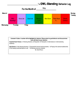 Preview of OWL Monthly Behavior/Conduct Chart Calendar