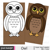 OWL Paper Bag Puppet Craft Activity with Writing Sheets