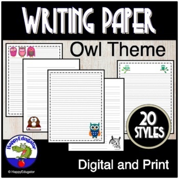 Preview of OWL Writing Paper - Owl Theme Lined Stationery with Easel Activity