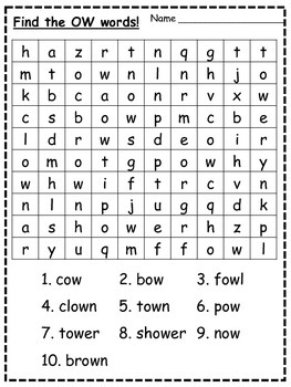 OW/OU Spelling Patterns Word Searches by Larisa Vancil | TpT