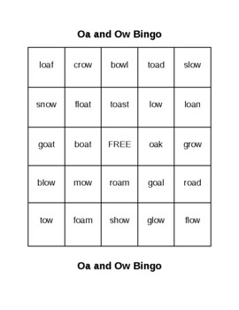 Preview of Oa and Ow Bingo