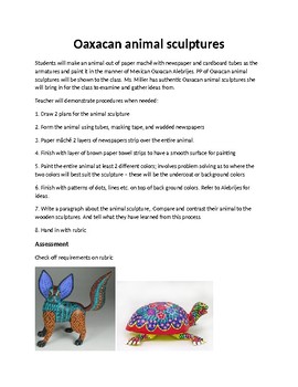 Preview of Oaxacan animal sculpture handout