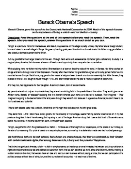 Preview of Obama DNC Speech Worksheet for Low-Level Readers
