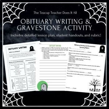Preview of Obituary Writing Activity and Gravestone Creation