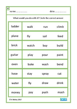 object function worksheets autism special education esl tpt