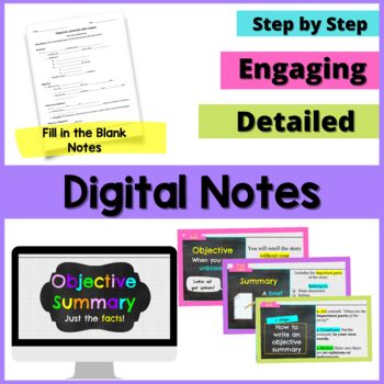 Objective Summary Mini Lesson Activity for Middle School ELA - Distance