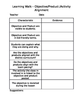 Preview of Objective/Product Learning Walk