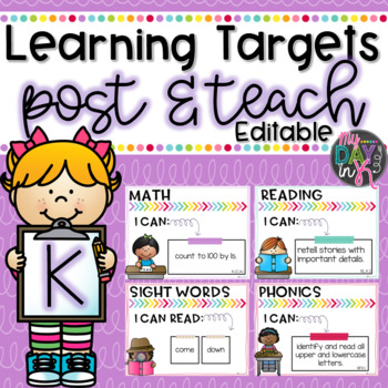 Preview of Kindergarten Common Core Aligned Learning Targets-Post and Teach (Editable)