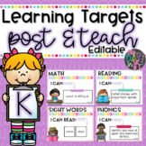Kindergarten Common Core Aligned Learning Targets-Post and