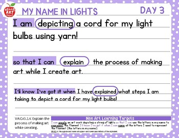 Preview of Objectives & Standards Card: My Name in Lights: Day 3 ► Hello Art People