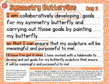 Preview of Objectives & Standards Card: Symmetry Butterflies: Day 3 ► Hello Art People