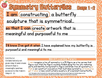 Preview of Objectives & Standards Card: Symmetry Butterflies: Days 1 -2 ► Hello Art People