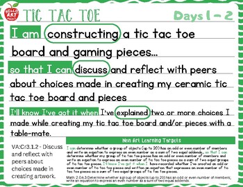 Preview of Objectives & Standards Card: Tic Tac Toe: Day 1 ► Hello Art People