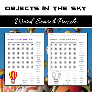 Preview of Objects in the Sky Word Search Puzzle - No Prep Science Game Printable PDF