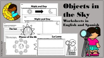Preview of Objects in the Sky Worksheets in English and Spanish