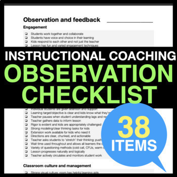 Preview of Observation Checklist for Instructional Coaching and Feedback
